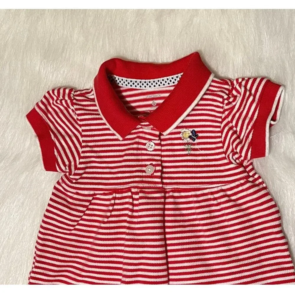 Carter's 6 Month 2 Piece Striped Butterfly Embroidered Flower Dress with Bloomer